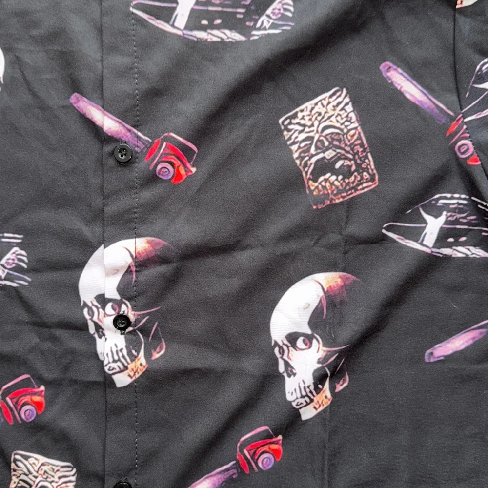 MAKE OFFER! Men''s Evil Dead II 2 Black Graphic Button Down Shirt horror Medium - Picture 2 of 6